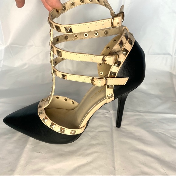 Wild Diva Shoes - Edgy ankle strap heels with gold studs NWOT